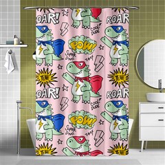 Seamless Pattern With Many Funny Cute Superhero Dinosaurs T Rex Mask Cloak With Comics Style Shower Curtain 48  X 72  (small)  by BangZart