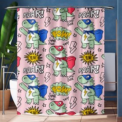 Seamless Pattern With Many Funny Cute Superhero Dinosaurs T Rex Mask Cloak With Comics Style Shower Curtain 60  X 72  (medium)  by BangZart