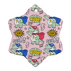 Seamless Pattern With Many Funny Cute Superhero Dinosaurs T Rex Mask Cloak With Comics Style Ornament (snowflake)