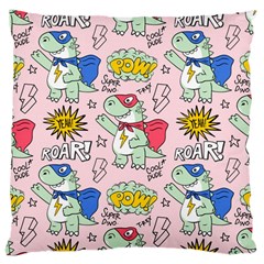 Seamless Pattern With Many Funny Cute Superhero Dinosaurs T Rex Mask Cloak With Comics Style Large Cushion Case (one Side) by BangZart