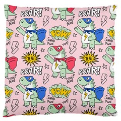 Seamless Pattern With Many Funny Cute Superhero Dinosaurs T Rex Mask Cloak With Comics Style Standard Flano Cushion Case (one Side) by BangZart