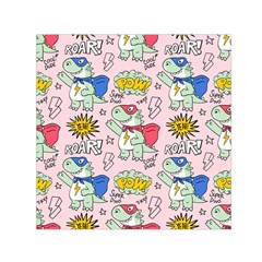 Seamless Pattern With Many Funny Cute Superhero Dinosaurs T Rex Mask Cloak With Comics Style Small Satin Scarf (square) by BangZart