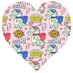 Seamless Pattern With Many Funny Cute Superhero Dinosaurs T Rex Mask Cloak With Comics Style Wooden Puzzle Heart by BangZart