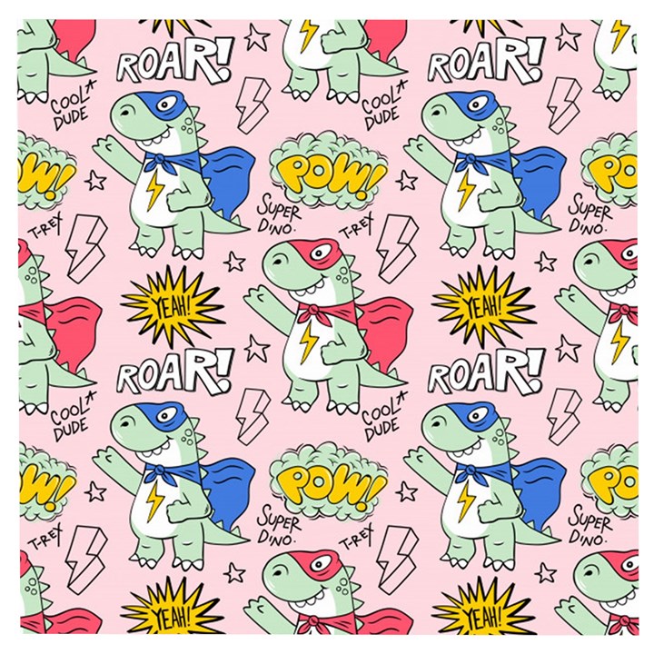 Seamless pattern with many funny cute superhero dinosaurs t rex mask cloak with comics style Wooden Puzzle Square