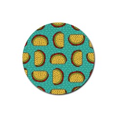 Taco Drawing Background Mexican Fast Food Pattern Rubber Coaster (round)  by BangZart