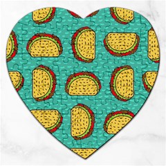 Taco Drawing Background Mexican Fast Food Pattern Jigsaw Puzzle (heart) by BangZart