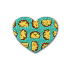 Taco Drawing Background Mexican Fast Food Pattern Rubber Coaster (heart)  by BangZart