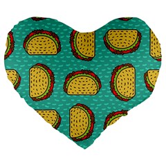 Taco Drawing Background Mexican Fast Food Pattern Large 19  Premium Heart Shape Cushions by BangZart