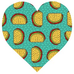 Taco Drawing Background Mexican Fast Food Pattern Wooden Puzzle Heart by BangZart