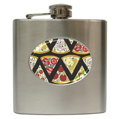 Vector Seamless Pattern With Italian Pizza Top View Hip Flask (6 Oz) by BangZart