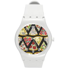 Vector Seamless Pattern With Italian Pizza Top View Round Plastic Sport Watch (m) by BangZart