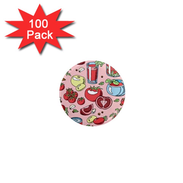 Tomato seamless pattern juicy tomatoes food sauce ketchup soup paste with fresh red vegetables 1  Mini Magnets (100 pack) 