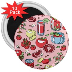 Tomato Seamless Pattern Juicy Tomatoes Food Sauce Ketchup Soup Paste With Fresh Red Vegetables 3  Magnets (10 Pack)  by BangZart