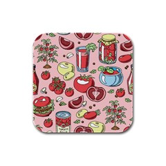 Tomato Seamless Pattern Juicy Tomatoes Food Sauce Ketchup Soup Paste With Fresh Red Vegetables Rubber Square Coaster (4 Pack)  by BangZart