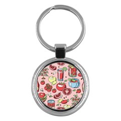 Tomato Seamless Pattern Juicy Tomatoes Food Sauce Ketchup Soup Paste With Fresh Red Vegetables Key Chain (round) by BangZart