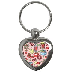 Tomato Seamless Pattern Juicy Tomatoes Food Sauce Ketchup Soup Paste With Fresh Red Vegetables Key Chain (heart) by BangZart