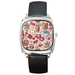 Tomato Seamless Pattern Juicy Tomatoes Food Sauce Ketchup Soup Paste With Fresh Red Vegetables Square Metal Watch by BangZart