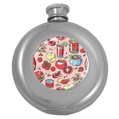 Tomato Seamless Pattern Juicy Tomatoes Food Sauce Ketchup Soup Paste With Fresh Red Vegetables Round Hip Flask (5 Oz) by BangZart