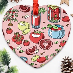 Tomato Seamless Pattern Juicy Tomatoes Food Sauce Ketchup Soup Paste With Fresh Red Vegetables Heart Ornament (two Sides) by BangZart