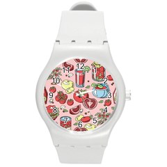 Tomato Seamless Pattern Juicy Tomatoes Food Sauce Ketchup Soup Paste With Fresh Red Vegetables Round Plastic Sport Watch (m) by BangZart