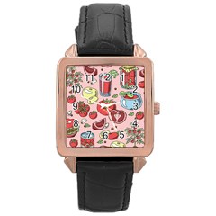 Tomato Seamless Pattern Juicy Tomatoes Food Sauce Ketchup Soup Paste With Fresh Red Vegetables Rose Gold Leather Watch  by BangZart