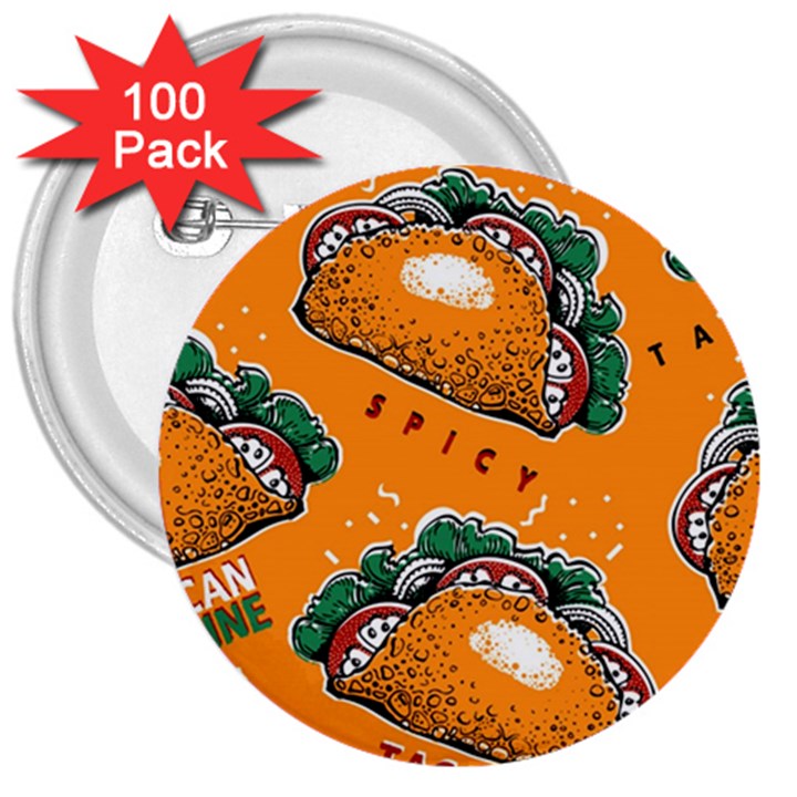 Seamless pattern with taco 3  Buttons (100 pack) 