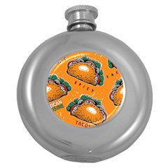 Seamless Pattern With Taco Round Hip Flask (5 Oz)