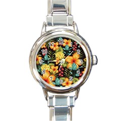 Fabulous Colorful Floral Seamless Round Italian Charm Watch by BangZart