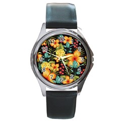 Fabulous Colorful Floral Seamless Round Metal Watch by BangZart