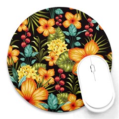 Fabulous Colorful Floral Seamless Round Mousepads by BangZart