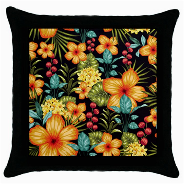 Fabulous colorful floral seamless Throw Pillow Case (Black)