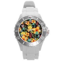 Fabulous Colorful Floral Seamless Round Plastic Sport Watch (l) by BangZart