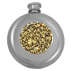 Damask Teardrop Gold Ornament Seamless Pattern Round Hip Flask (5 Oz) by BangZart