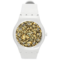 Damask Teardrop Gold Ornament Seamless Pattern Round Plastic Sport Watch (m) by BangZart