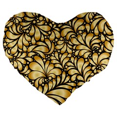 Damask Teardrop Gold Ornament Seamless Pattern Large 19  Premium Flano Heart Shape Cushions by BangZart