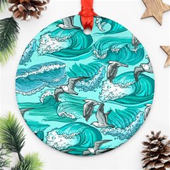 Sea Waves Seamless Pattern Ornament (round) by BangZart