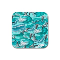 Sea Waves Seamless Pattern Rubber Square Coaster (4 Pack)  by BangZart