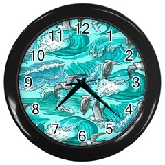 Sea Waves Seamless Pattern Wall Clock (black)