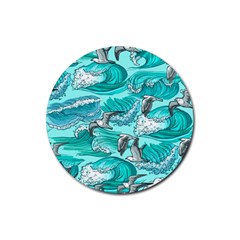 Sea Waves Seamless Pattern Rubber Round Coaster (4 Pack)  by BangZart