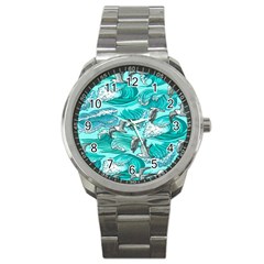 Sea Waves Seamless Pattern Sport Metal Watch by BangZart