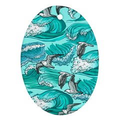 Sea Waves Seamless Pattern Oval Ornament (two Sides) by BangZart