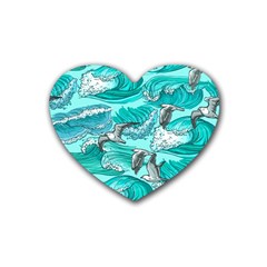 Sea Waves Seamless Pattern Rubber Coaster (heart)  by BangZart