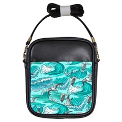 Sea Waves Seamless Pattern Girls Sling Bag by BangZart