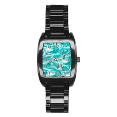 Sea Waves Seamless Pattern Stainless Steel Barrel Watch by BangZart