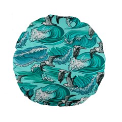 Sea Waves Seamless Pattern Standard 15  Premium Flano Round Cushions by BangZart