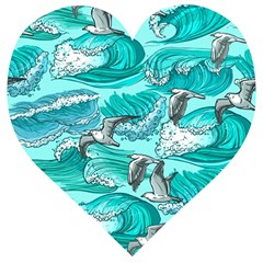 Sea Waves Seamless Pattern Wooden Puzzle Heart by BangZart