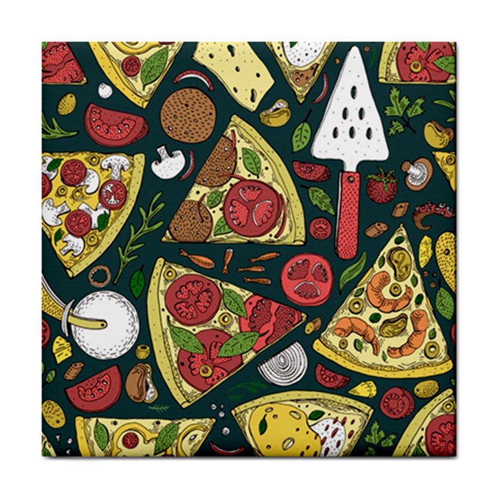 Vector seamless pizza slice pattern hand drawn pizza illustration great background Tile Coaster