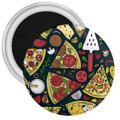 Vector Seamless Pizza Slice Pattern Hand Drawn Pizza Illustration Great Background 3  Magnets by BangZart