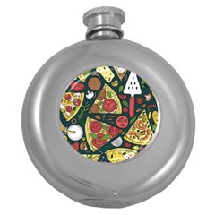 Vector Seamless Pizza Slice Pattern Hand Drawn Pizza Illustration Great Background Round Hip Flask (5 Oz) by BangZart