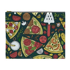 Vector Seamless Pizza Slice Pattern Hand Drawn Pizza Illustration Great Background Cosmetic Bag (xl)